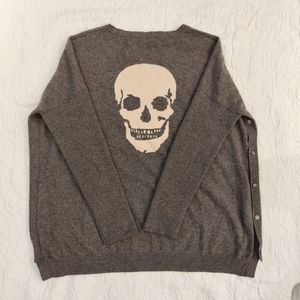 Skull Cashmere Oversized Sweater Button Accents. XS. Gray